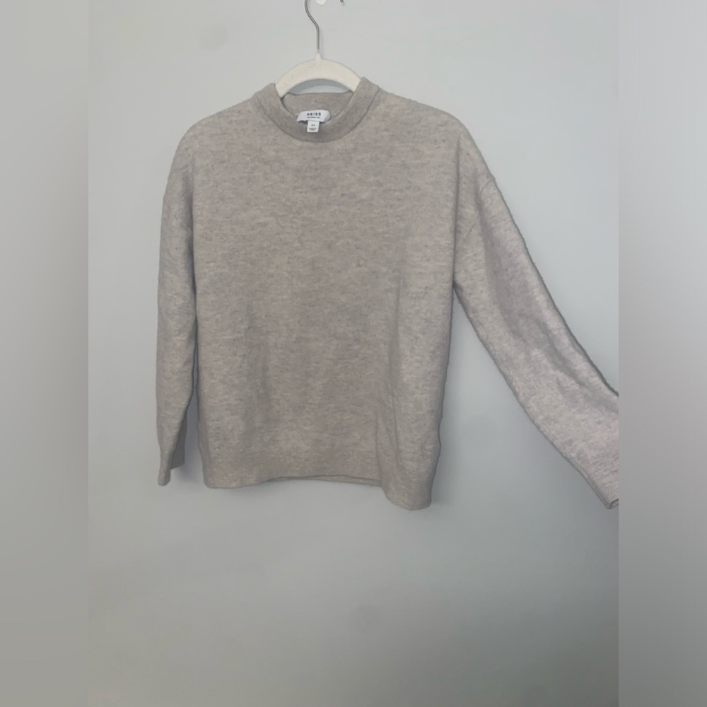 Reiss 100% merino beige wool long sleeve crew neck sweater size XS